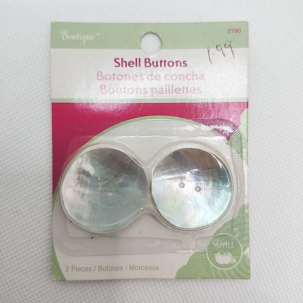 Boutique Dritz Prym White Shell Buttons 2-Hole 3cm (1-1/8") Round Package Of 2